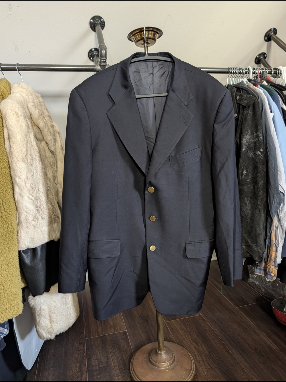 TRUSSINI Black Gold Button Super 100s Wool Italian Blazer Sport Coat IT 52R